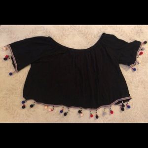 Papaya Black PomPom Off the Shoulder